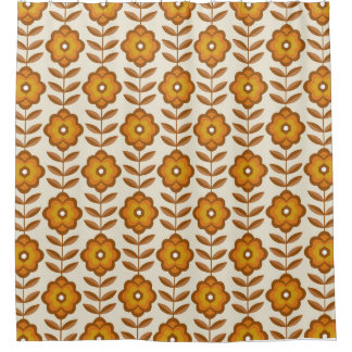 70s Retro Mid-Century Floral Pattern Shower Curtain