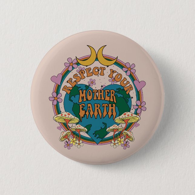 70's Retro Mother Earth Graphic 6 Cm Round Badge (Front)