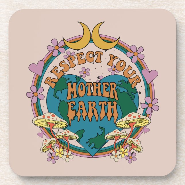 70's Retro Mother Earth Graphic Coaster (Front)