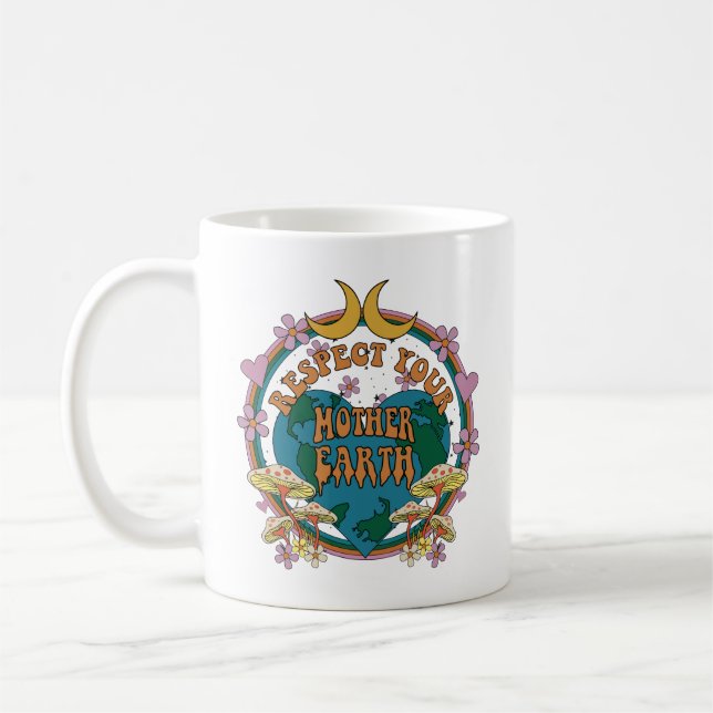 70's Retro Mother Earth Graphic Coffee Mug (Left)