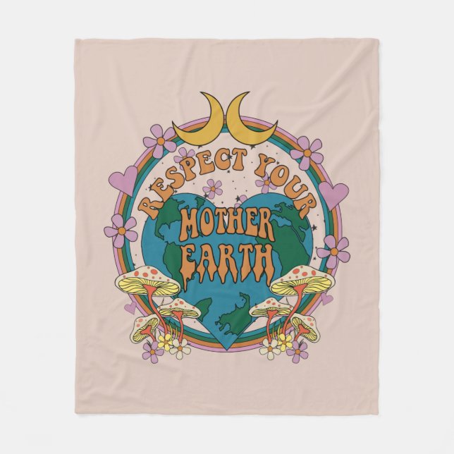 70's Retro Mother Earth Graphic Fleece Blanket (Front)