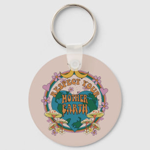 70's Retro Mother Earth Graphic Key Ring