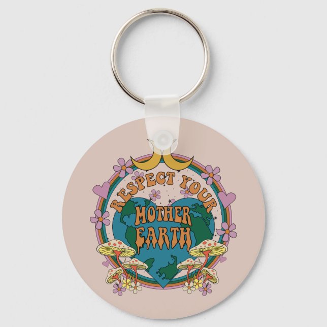 70's Retro Mother Earth Graphic Key Ring (Front)