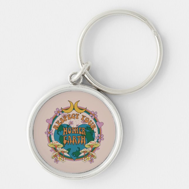 70's Retro Mother Earth Graphic Key Ring (Front)