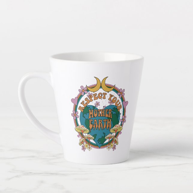 70's Retro Mother Earth Graphic Latte Mug (Left)