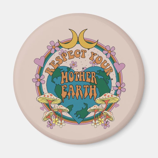 70's Retro Mother Earth Graphic Magnet (Front)