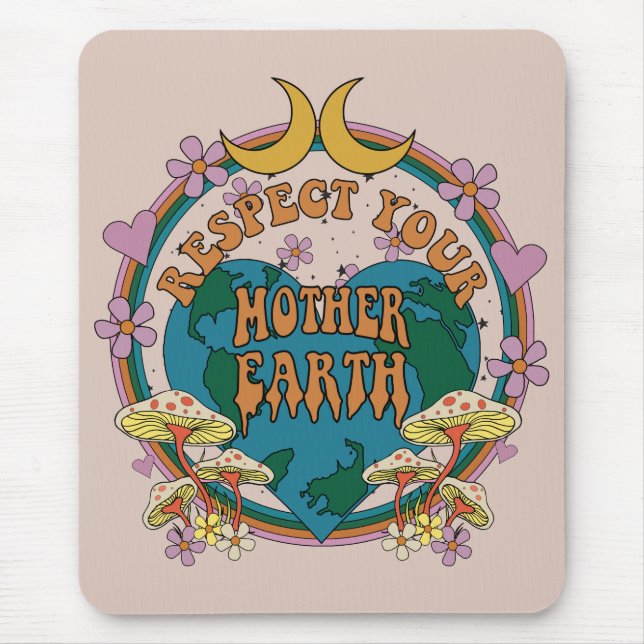 70's Retro Mother Earth Graphic Mouse Mat (Front)