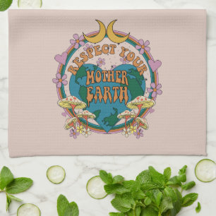 70's Retro Mother Earth Graphic Tea Towel