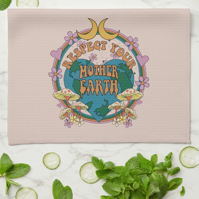 70's Retro Mother Earth Graphic Tea Towel (Folded)