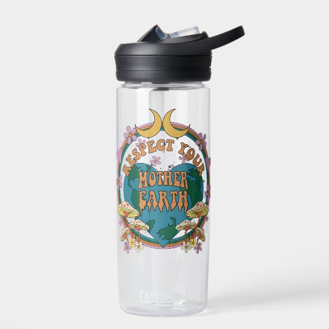 70's Retro Mother Earth Graphic Water Bottle (Left)
