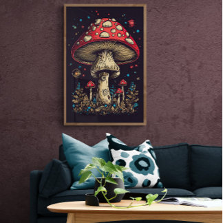 70s Retro Mushroom AI Art | Psychedelic Vintage Poster