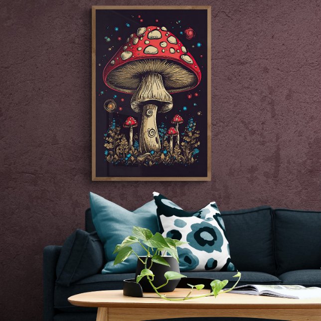 70s Retro Mushroom AI Art | Psychedelic Vintage Poster