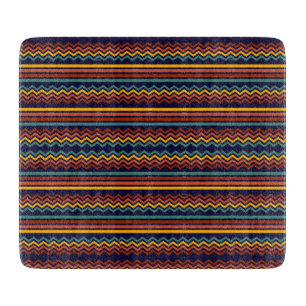 70s Retro Navy & Mustard Boho Chevron Stripes Cutting Board