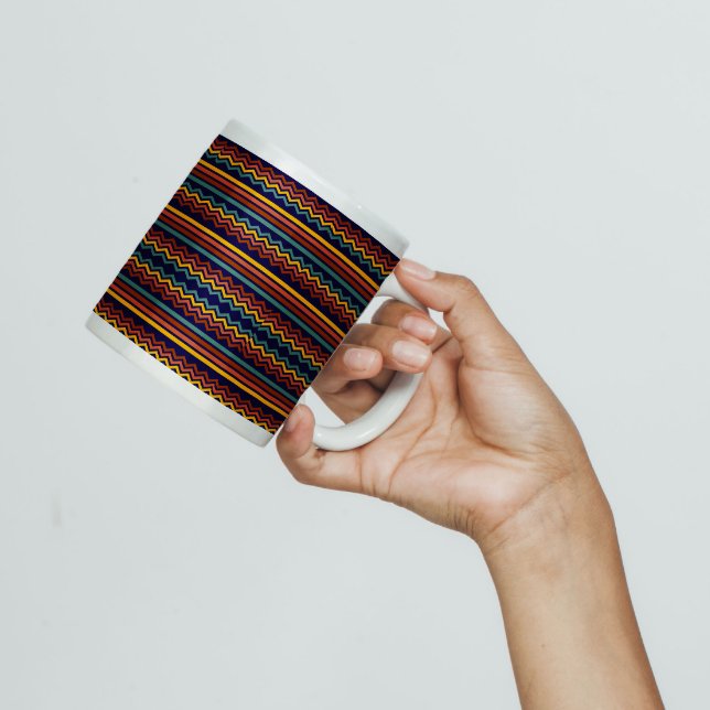 70s Retro Navy & Mustard Boho Chevron Stripes Large Coffee Mug (Creator Uploaded)