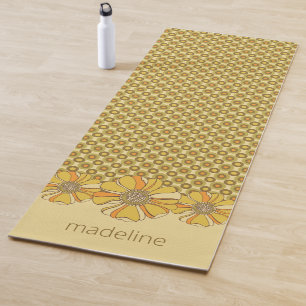 70s Retro Orange Floral Geometric Yoga Mat