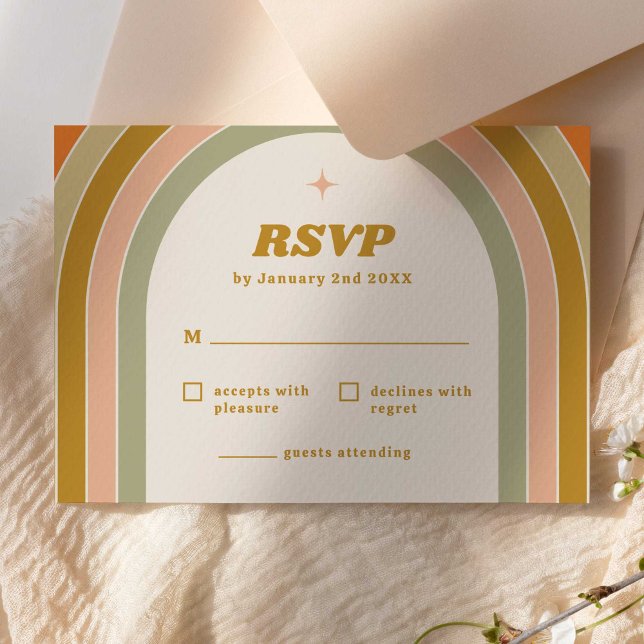 70s Retro Rainbow Groovy Wedding RSVP Card (70s retro rainbow groovy RSVP card template)