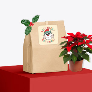 70's Retro Santa Claus Stay Merry and Bright Square Sticker