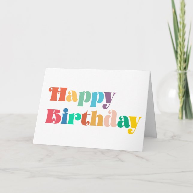 70s Retro script colourful Happy Birthday Card (Front)