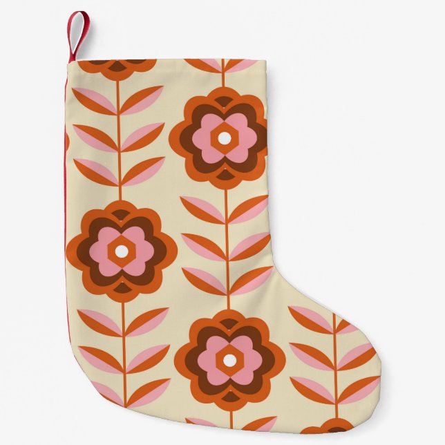 70's Retro Seamless Pattern. 60s and 70s Aesthetic Small Christmas Stocking (Front)