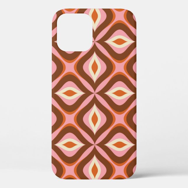 70s Retro Seamless Pattern in Orange,  Brown,  Pin Case-Mate iPhone Case (Back)