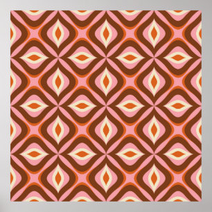 70s Retro Seamless Pattern in Orange,  Brown,  Pin Poster