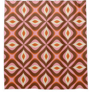 70s Retro Seamless Pattern in Orange,  Brown,  Pin Shower Curtain