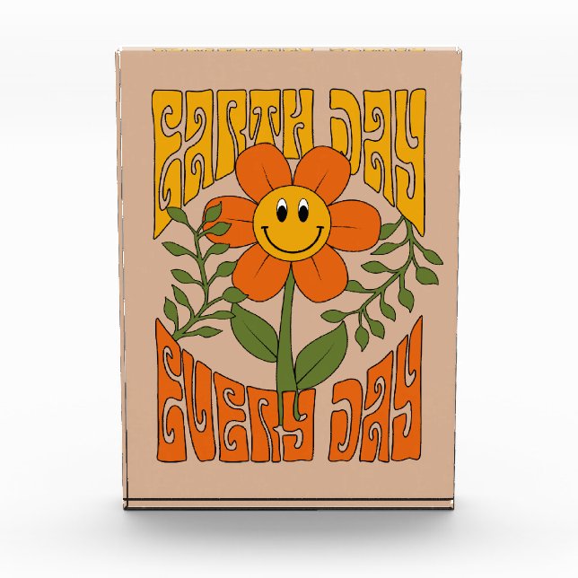 70's Retro Smiling Daisy Flower Photo Block (Front)