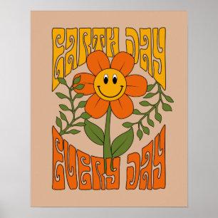 70's Retro Smiling Daisy Flower Poster