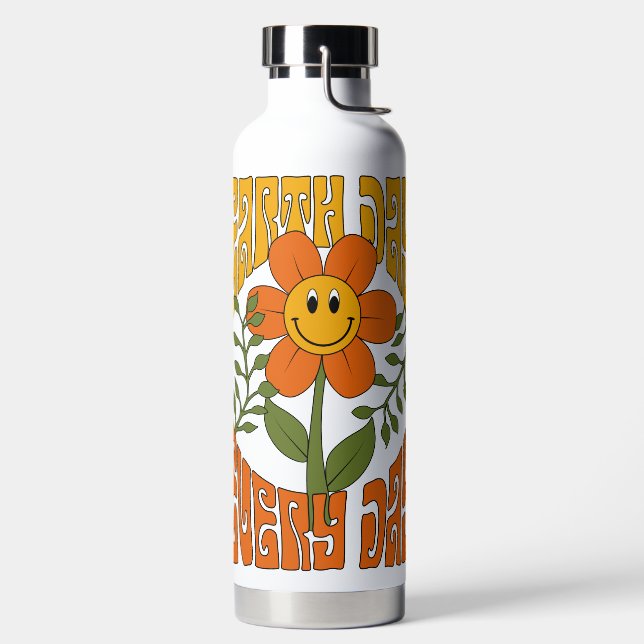 70's Retro Smiling Daisy Flower Water Bottle (Left)