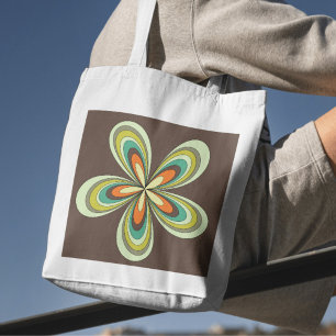 70's retro spring hippie flower power tote bag