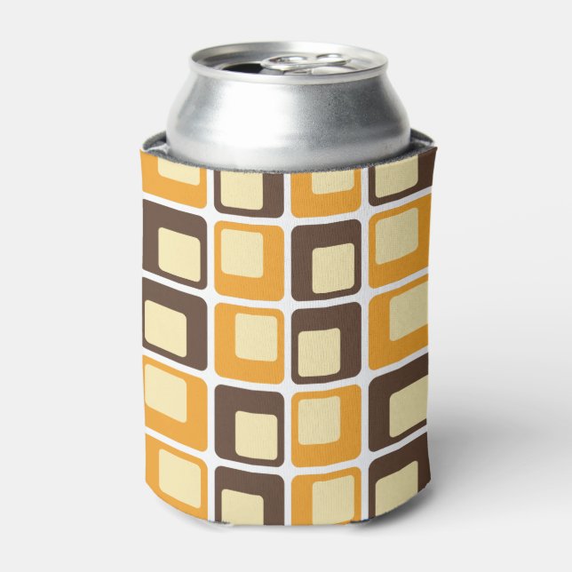 70s Retro Square Shapes Pattern Can Cooler (Can Front)