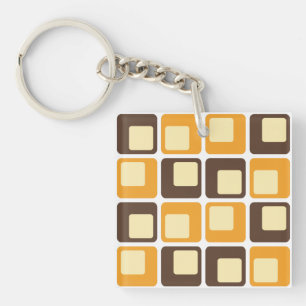 70s Retro Square Shapes Pattern Key Ring