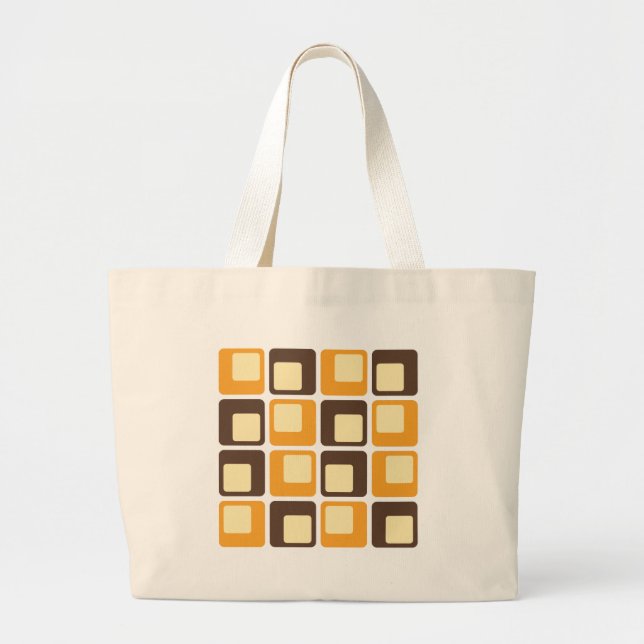 70s Retro Square Shapes Pattern Large Tote Bag (Front)