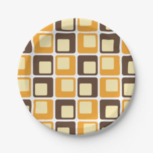 70s Retro Square Shapes Pattern Paper Plate