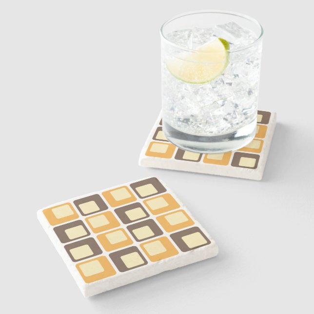 70s Retro Square Shapes Pattern Stone Coaster (Side)