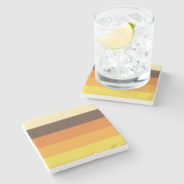 70s Retro Striped Colour Pattern Stone Coaster (Side)