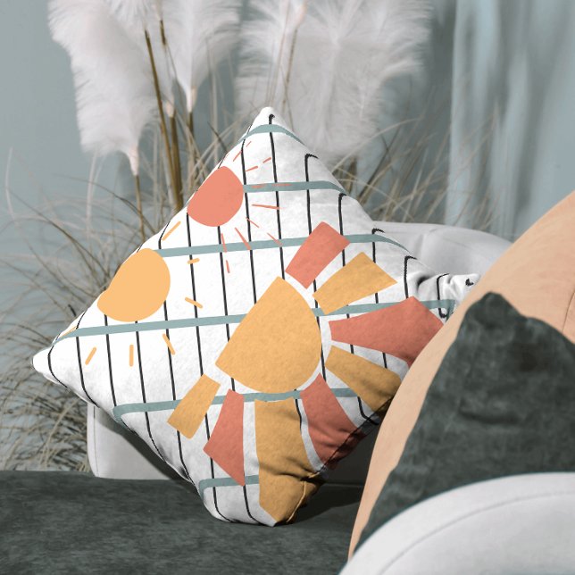 70s retro Sunset Red & orange black & white stripe Cushion (Creator Uploaded)