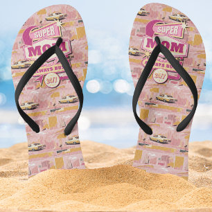 70's Retro Vegas Style Super Mum Always Busy 24/7 Flip Flops