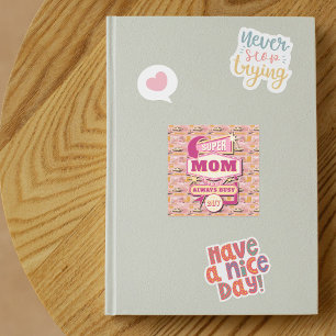 70's Retro Vegas Style Super Mum Always Busy 24/7 Square Sticker
