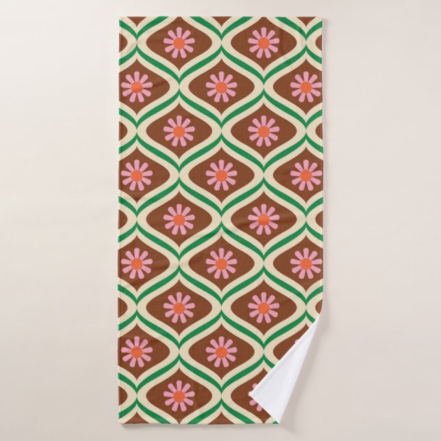 70s retro vintage floral pattern bath towel (Bath Towel)
