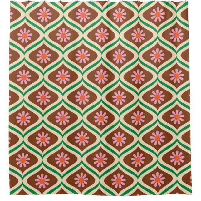 70s retro vintage floral pattern shower curtain (Front)