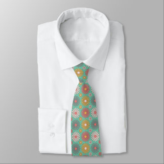 70s Retro Vintage Flowers on Teal Tie