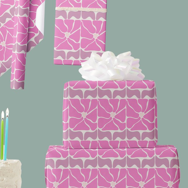 70s Retro Vintage Pink Flower Gift Wrapping Paper (Creator Uploaded)