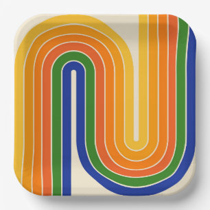 70s Retro Vintage Style Geometric Design Paper Plate