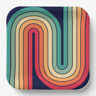 70s Retro Vintage Style Geometric Design Paper Plate