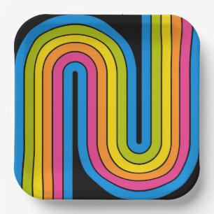70s Retro Vintage Style Geometric Design Paper Plate