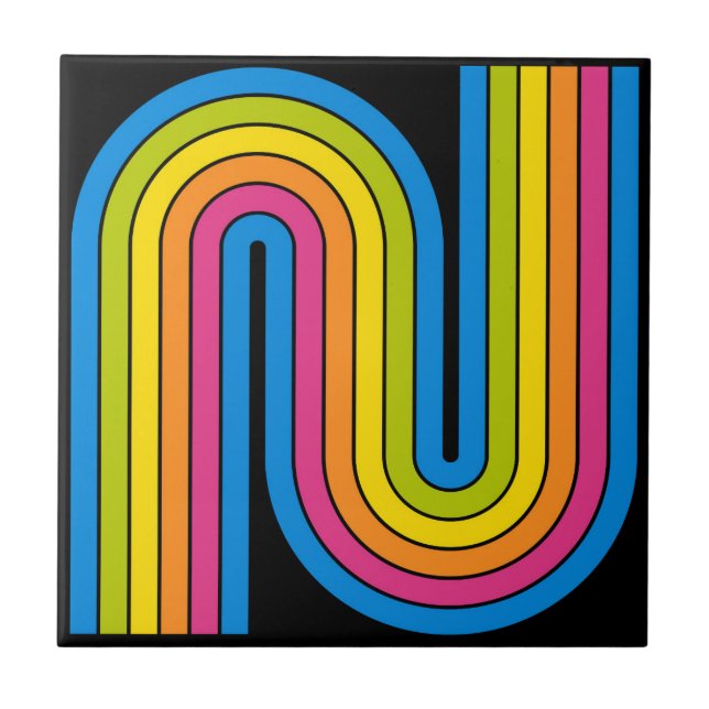 70s Retro Vintage Style Geometric Design Tile (Front)