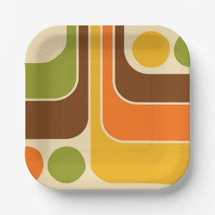 70s Retro Vintage Style Geometric Pattern Paper Plate