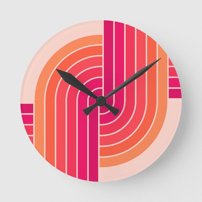 70s Retro Vintage Style Geometric Pattern Round Clock (Front)