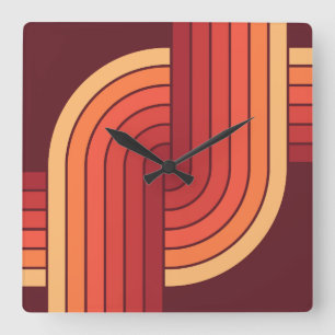 70s Retro Vintage Style Geometric Pattern Square Wall Clock